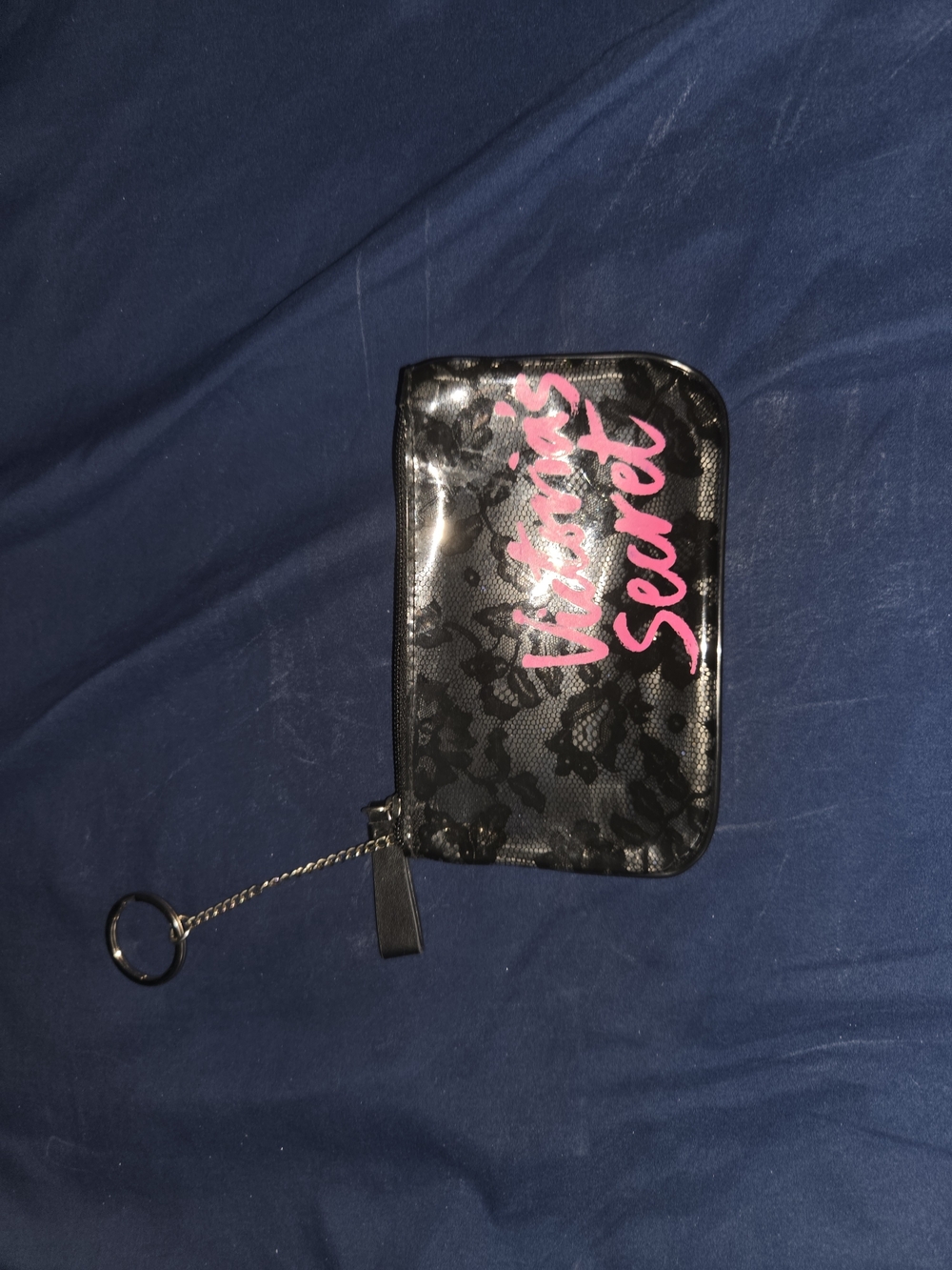 Victoria's Secret Black Lace Pouch with Hot Pink Script